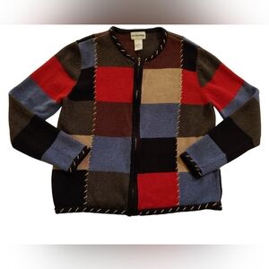 Breckenridge Zip Front Sweater Multi-Color Saddle Blanket Stitching Small